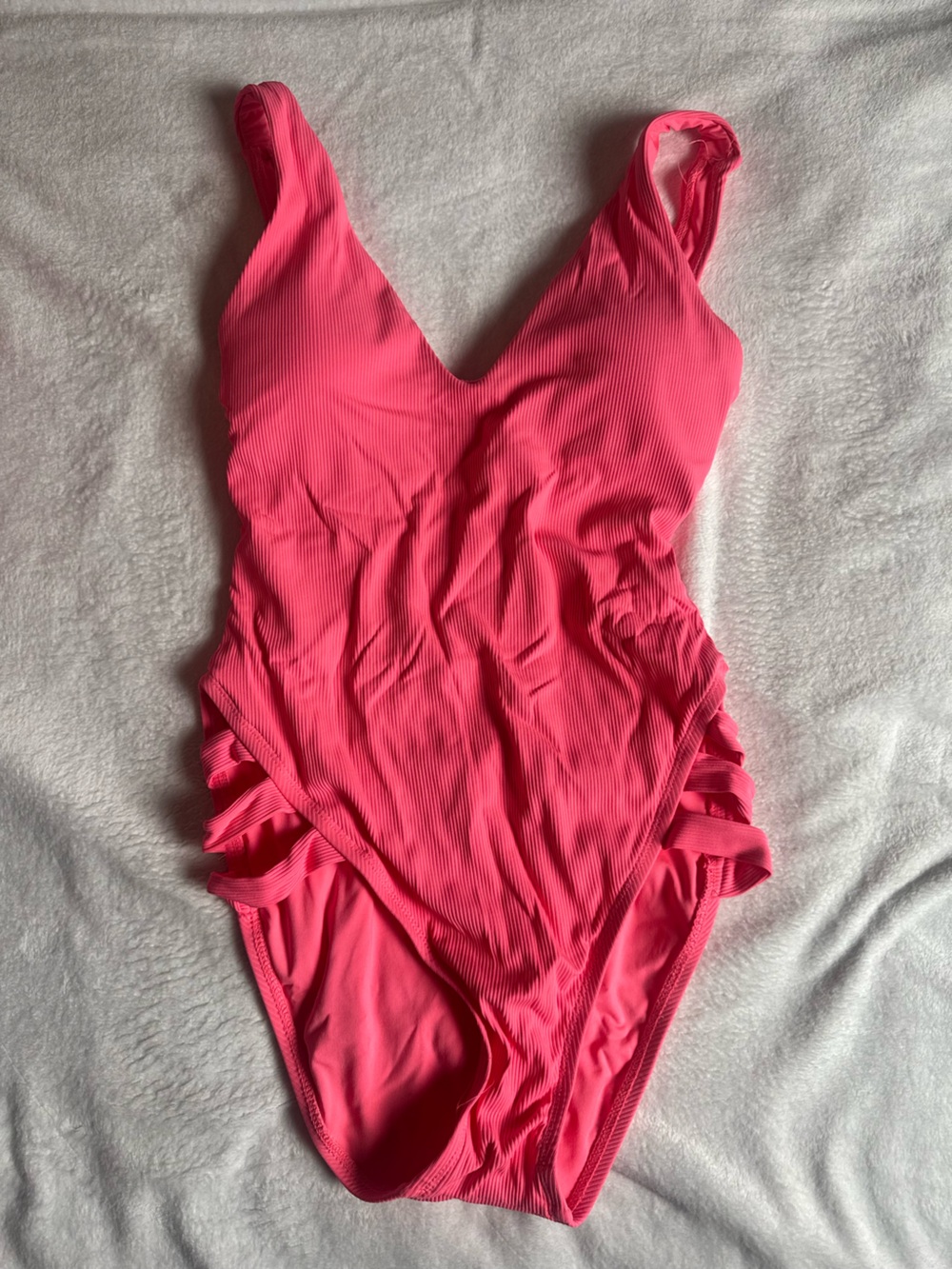 BECCA Hot Pink Ribbed One-Piece Swimsuit